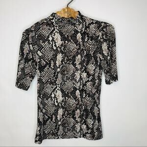 Karen Millen Snake Print Brown Black Thin Turtleneck Silver Snaps  Small